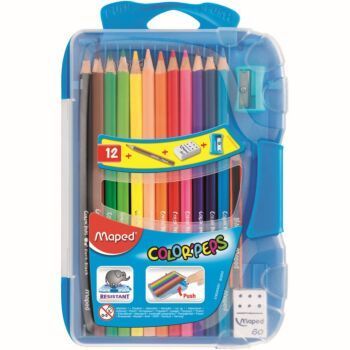 CRAYONS COULEURS DE 12 COULEURS SMART BOXE AVEC 03 FLUO BLEU "MAPED" REF: 832032