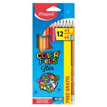 CRAYONS DE COULEUR 12 COULEURS + CRAYON NOIR + TAILLE CRAYON GRATUIT "MAPED" REF: 832023