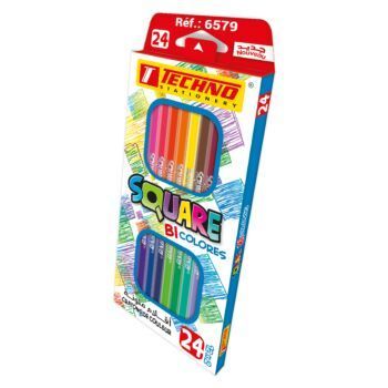 CRAYONS DE COULEUR SQUARE BICOLORES BOITE DE 12x2 COULEURS "TECHNO" REF: 6579