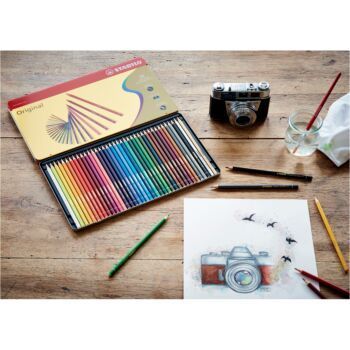 CRAYONS COULEURS DE 38 COULEURS ORIGINAL BOITE EN METAL "STABILO" REF: 8778-6