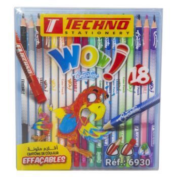 CRAYONS DE COULEUR WOW CREA EFFAÇABLE BOITE EN PET 18 COULEURS "TECHNO" REF: 6930 