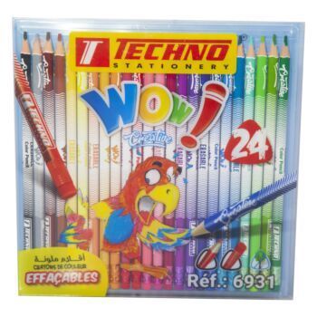 CRAYONS DE COULEUR WOW CREA EFFAÇABLE BOITE EN PET 24 COULEURS "TECHNO" REF: 6931