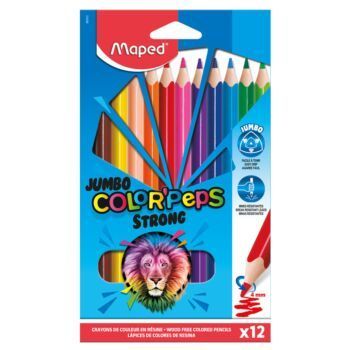 CRAYONS DE COULEURS COLORPEPS JUMBO STRONG X12 BOITE CARTON "MAPED" REF: 863312