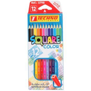 CRAYONS DE COULEURS SQUARE COLOR BOITE DE 12 PIECES "TECHNO" REF: 5798