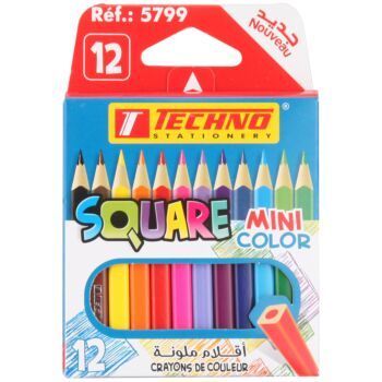CRAYONS DE COULEURS SQUARE MINI COLOR BOITE DE 12 PIECES "TECHNO" REF: 5799