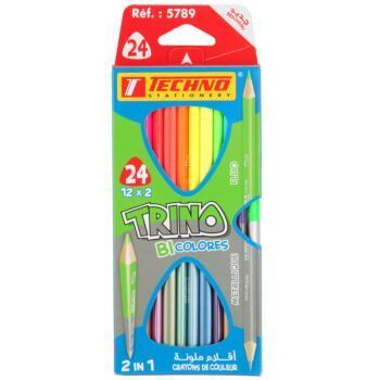 CRAYONS DE COULEURS TRINO BICOLOR METAL FLUO 12/24 PIECES "TECHNO" REF: 5789