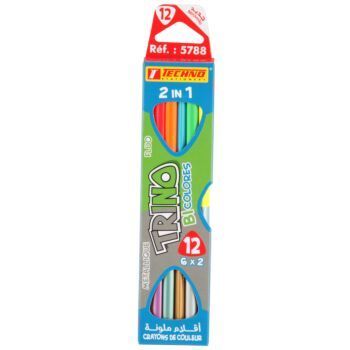 CRAYONS DE COULEURS TRINO BICOLOR METAL FLUO 6/12 PIECES "TECHNO" REF: 5788