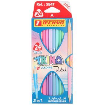 CRAYONS DE COULEURS TRINO BICOLORE PASTEL BOITE 12/24 PIECES "TECHNO" REF: 5847