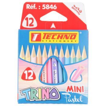 CRAYONS DE COULEURS TRINO MINI PASTEL BOITE 12 PIECES "TECHNO" REF: 5846