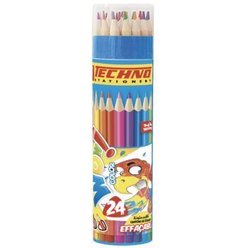 CRAYONS DE COULEURS WOW EFFAÇABLE BOITE RONDE 24 PIECES "TECHNO" REF: 5805