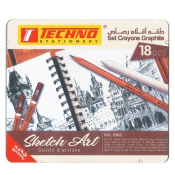 CRAYONS GRAPHITE SKETCH ART BOITE METAL DE 18 PIECES "TECHNO" REF: 5303