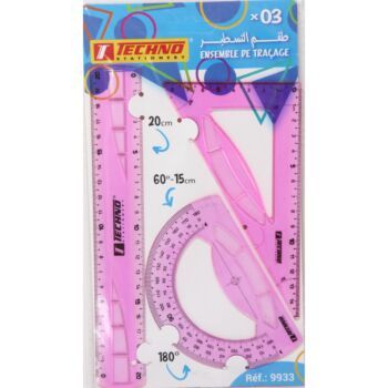 ENSEMBLE DE TRACAGE 03 PCS-20 cm LA COULEUR ROSE "TECHNO" REF: 9933
