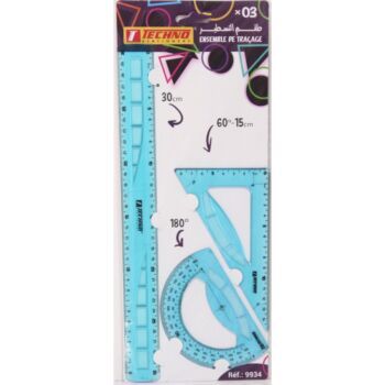 ENSEMBLE DE TRACAGE 03 PCS-30 cm LA COULEUR BLEU "TECHNO" REF: 9934