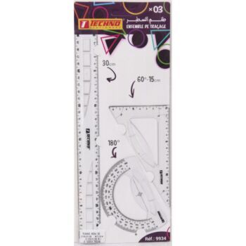 ENSEMBLE DE TRACAGE 03 PCS-30 cm LA COULEUR TRANSPARENTE "TECHNO" REF: 9934