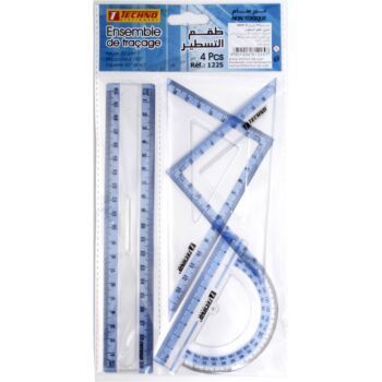 ENSEMBLE DE TRACAGE GEOMETRIQUE 20cm DE 04 PIECES BLEU "TECHNO" REF: 1225