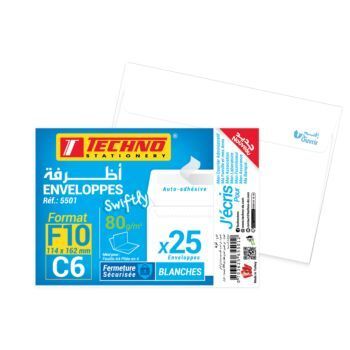 ENVELOPPES BLANCHES F10 ADHESIVE 114x162 PQT 25 "TECHNO" REF: 5501