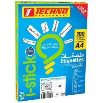 ETIQUETTES BLANCHES PAQUET DE 100 F (A4 = 12) "TECHNO" REF: 5210