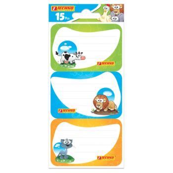 ETIQUETTES SCOLAIRES ADHESIVES EN POLY-BAG/15 PIECES ANIMAUX "TECHNO" REF: 9342