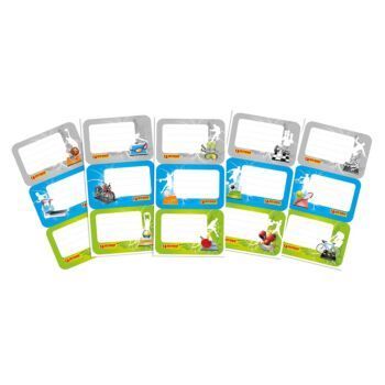ETIQUETTES SCOLAIRES ADHESIVES EN POLY-BAG/15 PIECES SPORT "TECHNO" REF: 9342