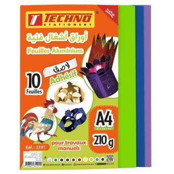 FEUILLES ALUMINIUM ADHESIVES A4 PAQUET 10 COULEURS UNICOLOR "TECHNO" REF: 5191