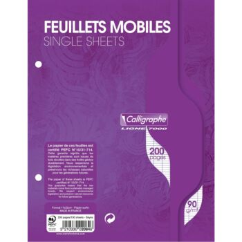 FEUILLETS MOBILES CALLIGRAPHE 200P 90G 17x22 SEYES S/FILM BLANC "CALLIGRAPHE" REF:2084C