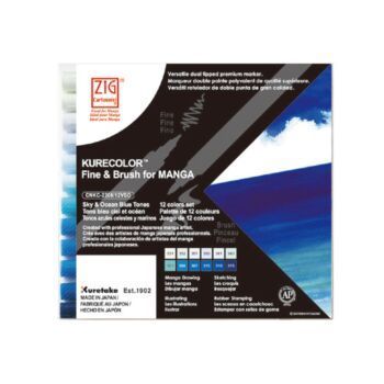 FEUTRE FINE & BRUSH POCHETTE DE 12 COULEURS OCEAN BLEU "Kuretake" REF: CNKC-2200/12VSO