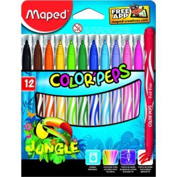 FEUTRE JUNGLE COLOR'S PEPS 12 COULEURS "MAPED" REF: 845420