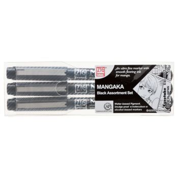 FEUTRE MANGAKA POCHETTE DE 3 PIECES NOIR "Kuretake" REF: CNM/3VBK