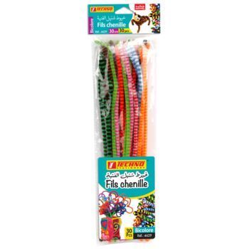 FIL CHENILLE SOUS BLISTER DE 30 PIECES BICOLOR "TECHNO" REF: 4629