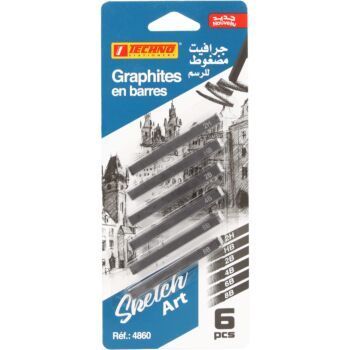 GRAPHITES EN BARRES CARTE 6 PCS_2H_HB_2B_4B_6B_8B "TECHNO" REF: 4860