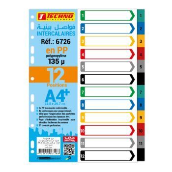 INTERCALAIRE EN PP A4 NUMERIQUE 1-12 "TECHNO" REF: 6726