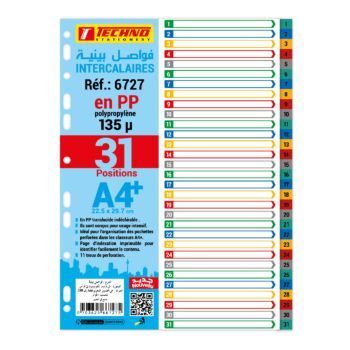 INTERCALAIRE EN PP A4 NUMERIQUE 1-31 "TECHNO" REF: 6727