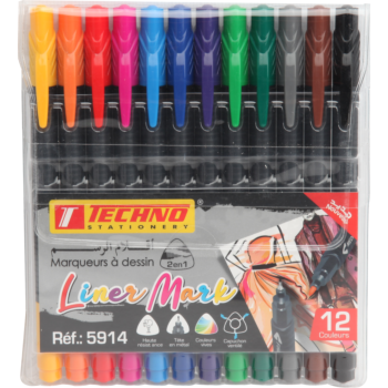 MARQUEUR A DESSIN LINER MARKER POCHETTE DE 12 COULEURS "TECHNO" REF: 5914