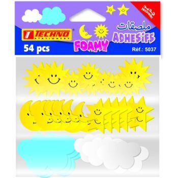 MOUSSE ADHESIVE SOLEILS ETOILES NUAGES "TECHNO" REF: 5037