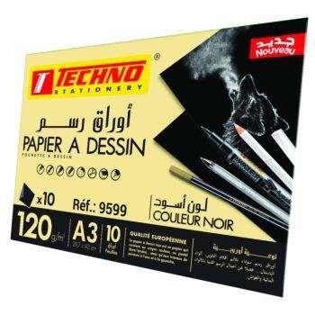 PAPIER A DESSIN NOIR POCHETTE 10F 29.7 x 42 120g "TECHNO" REF: 9599