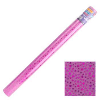 PAPIER ADHESIF PAILLETE COEURS EN ROULEAU 45 x 200 cm ROSE "TECHNO" REF: 4978
