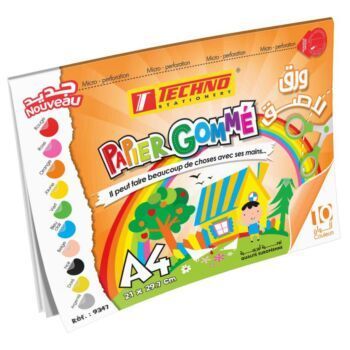 PAPIER GOMME BRILLANT AUTOCOLLANT DE 10 FEUILLES A4 ORANGE "TECHNO" REF: 9347