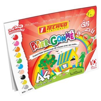 PAPIER GOMME BRILLANT AUTOCOLLANT DE 10 FEUILLES A4 ROUGE "TECHNO" REF: 9347