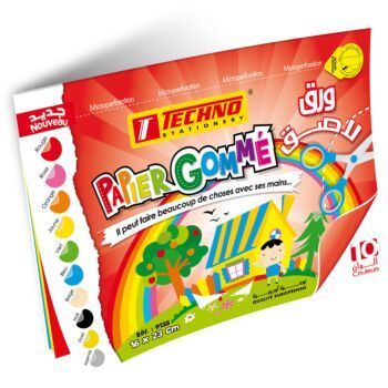 PAPIER GOMME BRILLANT AUTOCOLLANT DE 10 FEUILLES A5 ROUGE "TECHNO" REF: 9135