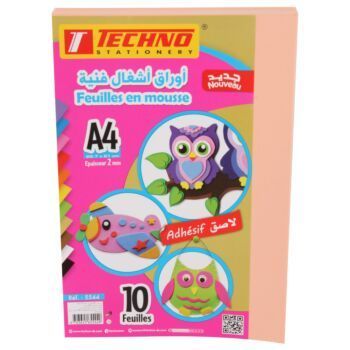 PAPIER MOUSSE ADHESIF A4 2MM PAQUET 10 FEUILLES BEIGE "TECHNO" REF: 5544