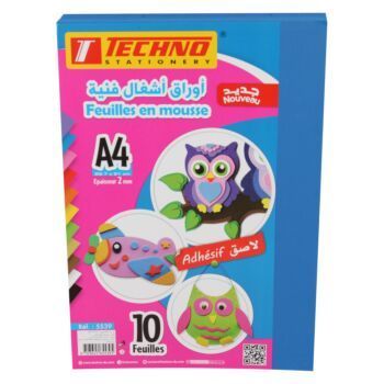 PAPIER MOUSSE ADHESIF A4 2MM PAQUET 10 FEUILLES BLEU "TECHNO" REF: 5539