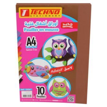 PAPIER MOUSSE ADHESIF A4 2MM PAQUET 10 FEUILLES MARRON "TECHNO" REF: 5534