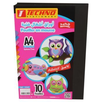 PAPIER MOUSSE ADHESIF A4 2MM PAQUET 10 FEUILLES NOIR "TECHNO" REF: 5542