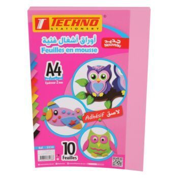 PAPIER MOUSSE ADHESIF A4 2MM PAQUET 10 FEUILLES ROSE "TECHNO" REF: 5538