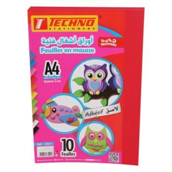 PAPIER MOUSSE ADHESIF A4 2MM PAQUET 10 FEUILLES ROUGE "TECHNO" REF: 5541