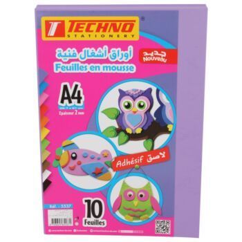 PAPIER MOUSSE ADHESIF A4 2MM PAQUET 10 FEUILLES VIOLET "TECHNO" REF: 5537