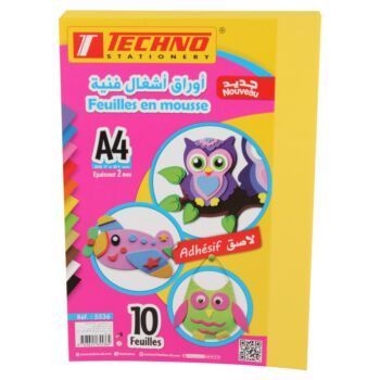 PAPIER MOUSSE ADHESIF A4 2MM PQT 10 FEUILLES JAUNE "TECHNO" REF: 5536