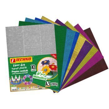 PAPIER ONDULE METALISE A3 PAQUET 10 COULEURS "TECHNO" REF: 5195