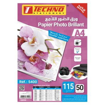 PAPIER PHOTO BRILLANT A4 115g PQT DE 50F "TECHNO" REF: 5400