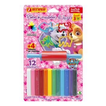 PATE A MODELER 12 COULEURS AVEC 04 MOULES ET 01 ROULEAU SOUS BLISTER PAW PATROL FILLE "TECHNO" REF: 4395